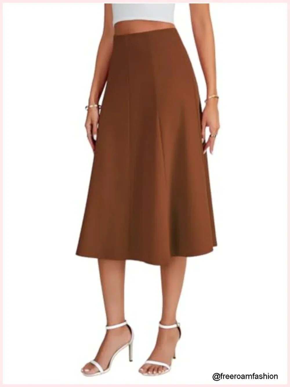 High Waisted Midi Skirt A-Line Flowy Pleated Summer Casual Knee Length Work